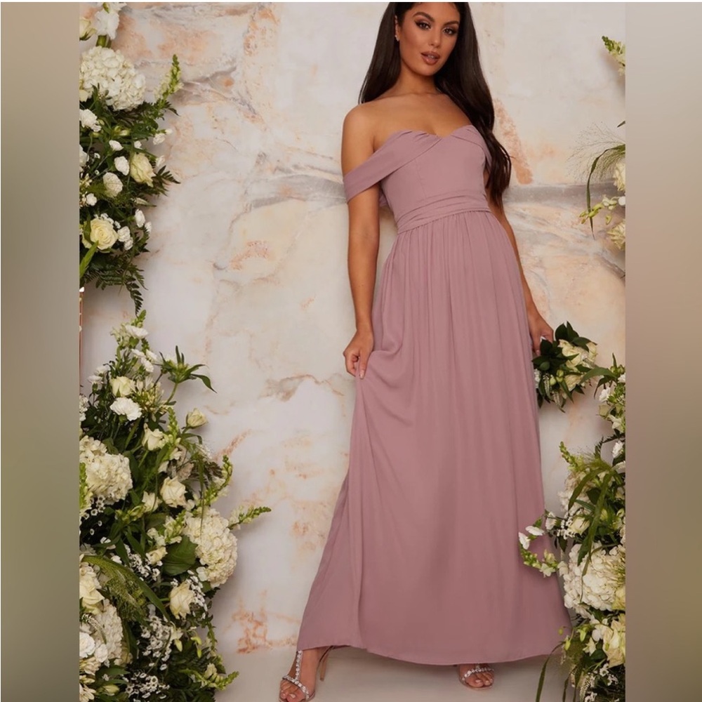 Chi Chi Bardot Off the Shoulder Maxi Dress Mink Mauve Pink 4